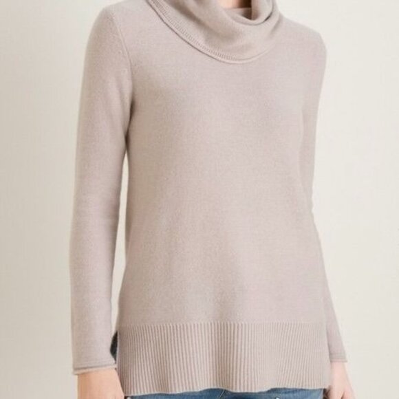 Chico's Sweaters - Chicos Beige Cowl Neck Long Sleeve Sweater Size 3 (16) Ribbed Hem 100 % Cashmere